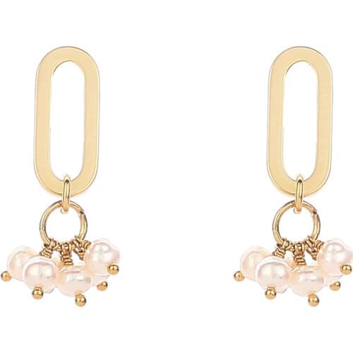 Premium Quality Fashion Girls Geometri Earrings Fresh Water Pearl Earrings U-Shape Gold Plated Drop pearl earrings