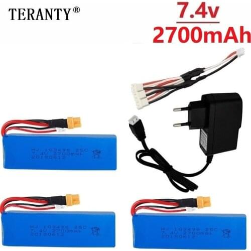 7.4V 2700mAh Lipo Battery Charger Sets for MJX Bugs 3 B3 RC Quadcopter Spare Parts 7.4v Rechargeable Battery Upgrade 1800mah