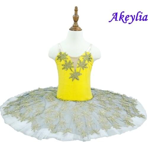 Yellow Gold Platter Plate Tutu Dress Canary Fairy Performance Tutus Pre-Professional Ballet Tutu Classical Ballet Costume