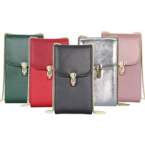 Real Cow Leather Cell Phone Bag for Women Credit Card Coin Purse Wallets Pocket Fashion Girls Daily Use Crossbody Bags