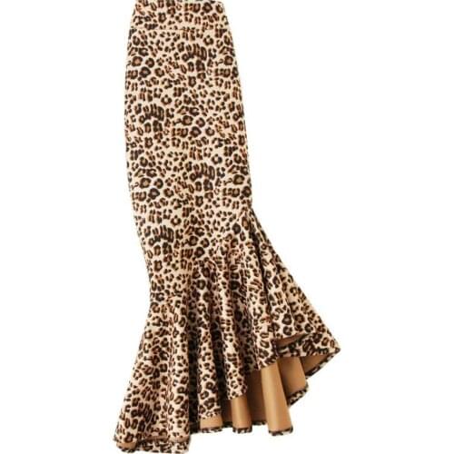 Fashion Knee Length Suede mermaid Skirt leopard Women Plus Size 4XL Ladies High Waist trumpet Skirt