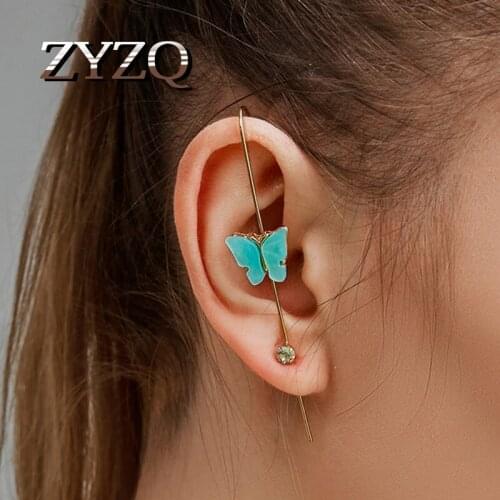 ZYZQ 1PC Gold Color Butterfly Earring For Women Piercing Ear Needles Fashion Surround The Auricle Oblique Line Hanging Earrings