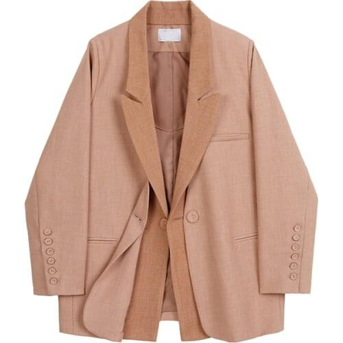 Women Pink Patchwork Fake Two Pieces Blazer Elegant Office Lady Suit Jacket Lapel Long Sleeve Loose Casual Fashion Spring Autumn