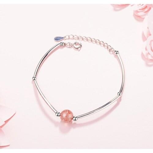 Strawberry Crystal Korean Simple 925 Sterling Silver Temperament Female Literary Trendy Resizable Bracelets SBR097