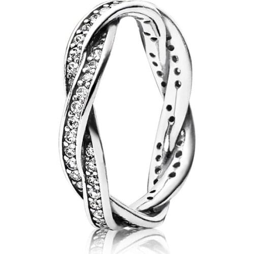 Women Ring 925 Sterling Silver Twist Of Fate Stackable Ring with Clear CZ Finger Ring fit Original Women Wedding Jewelry