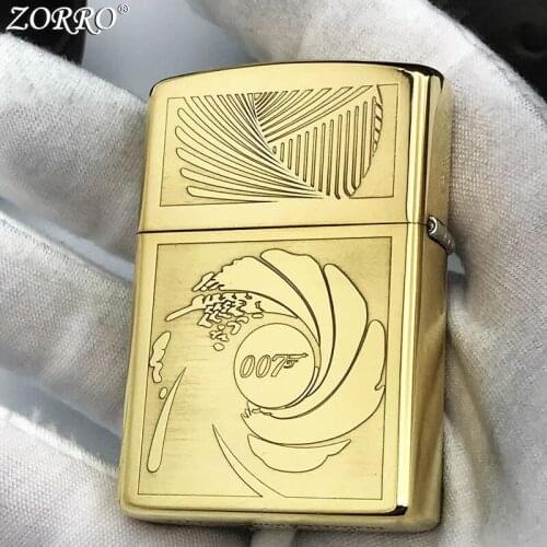 Zorro Pure Copper Kerosene Lighter Fine Carving Classic Characters Pattern Brass Smoking Tool Gasoline Lighter With Gift Box
