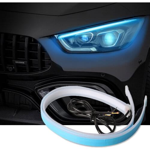 1 Pcs Car Strip Led DRL Daytime Running Lights For Bright Flexible Soft Tube Guide 30cm 45cm 60cm Strip 12V Yellow Blue White
