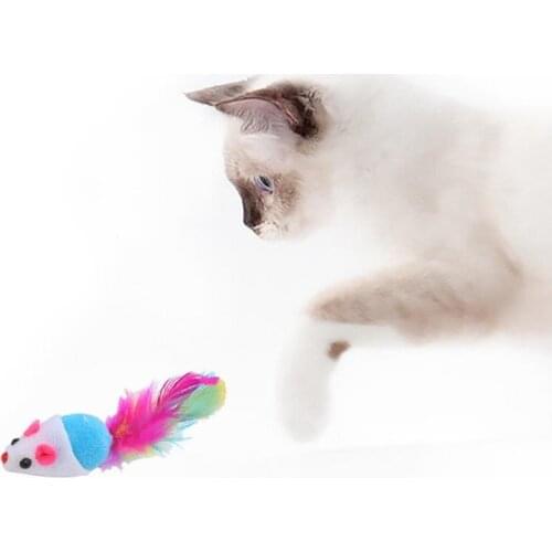 1pc Faux Feather Cat Toy Mice Plush Small Mouse Interactive Play Teeth Grinding Toys Plush Pet Kitten Chewing Toy Pet Cat Favors