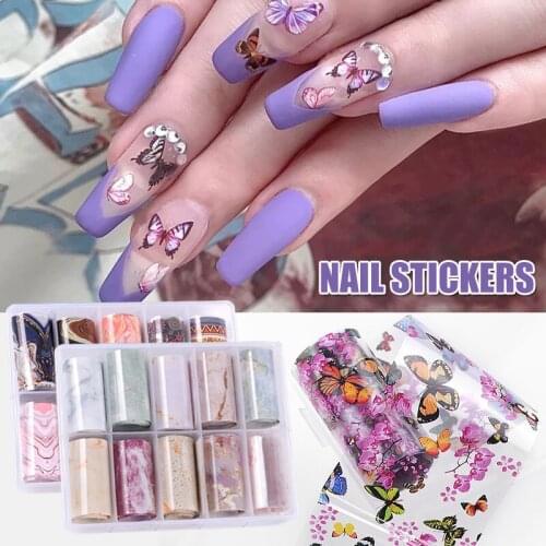 Hot sale 10 Roll/Box Star Nail Foils Transfer Decals Halloween Shimmering Nail Art Stickers Nail Tips DIY Decorations