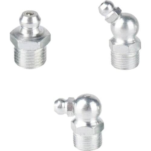 10pcs 1/8"-28 1/8"-27 1/4"-28 1/4"-19 BSP Male Straight Elbow Type Hydraulic Oil Grease Nipple Pipe Angled Zerks Fittings