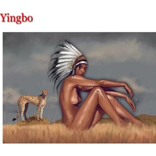 Naked woman and cheetah diamond painting 3d rhinestones embroidery with beads Diamond mosaic square round drill cross Stitch