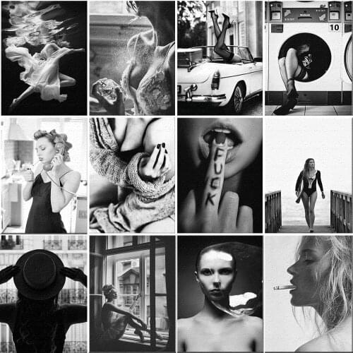 5D Diamond Painting Sexy Rebel Girl Fashion Wall Black And White Painting Retro Art Diamond Embroidery Mosaic Modern Home Decor