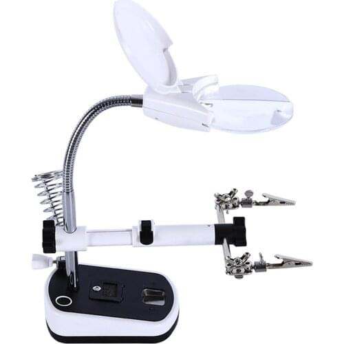 ANENG 3.5X 10X Welding Magnifying Glass 5 LED Auxiliary Clip Magnifier 3 In1 Hand Soldering Solder Iron Stand Holder Station