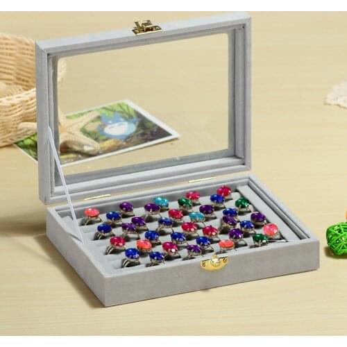 Velvet Wooden Ring Jewelry Earring Storage Box Display Organizer Tray Holder