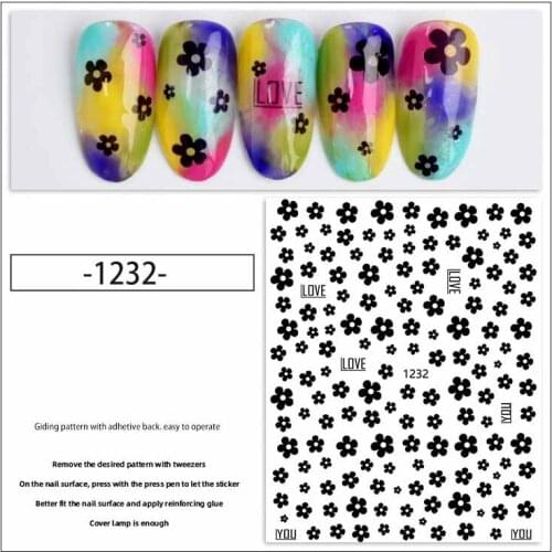 Large sheet nail art sticker for 3D manicure accessories spring summer flowers yellow black white rainbow nail strip YJ044