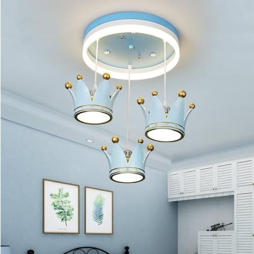 European sweet pink crown chandelier Girl Bedroom Princess room lamp cartoon romantic led golden Kingdom Chandelier WF1110