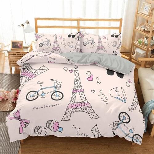 France Paris Tower Bedding Set Printed Flower King Queen Size Bed Set Home Textiles Bedclothes Comforter Bedding Sets King