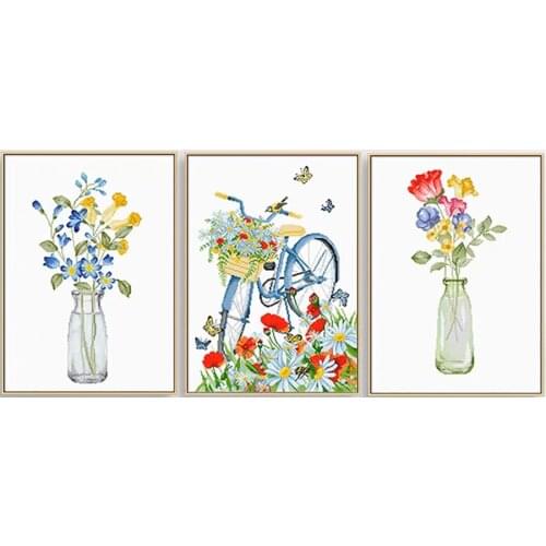 Beautiful Wild Floral Bicycle with a Basket Full of Flowers with Butterflies Stamped Cross Stitch Kit