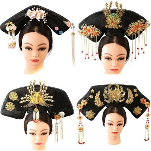 Beautiful Tang Dynasty Princess Hair Styling Set Black Queen Hair Piece Queen Empress Headdress Antique Photography props Qitou