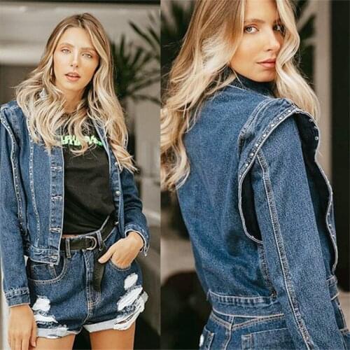 Cowgirl Wild Jackets Women Fashion Patchwork Slim Rivet Long Sleeve Denim Jacket Casual Blue Single Breasted Vintage Female Coat