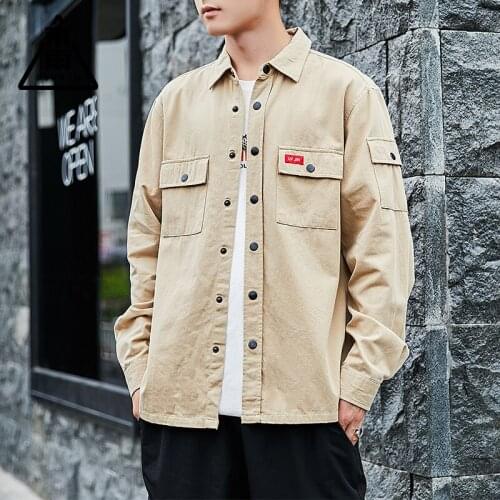 Mens Spring Autumn Jacket Trend Shirt Slim Long Sleeved Casual Solid Color Pockets Simple Design Versatile Shirt Mens Overalls