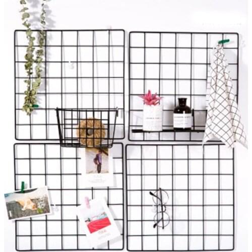 Square Modern Home Wall Art Decoration Iron Grid Photo Frame Postcards Mesh Display Storage Shelf Rack Holder Organizer Decor