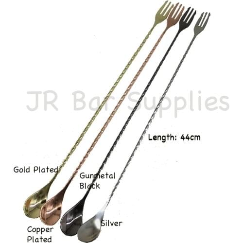 1PCS Bar Spoon 44cm (17.3-Inch) Stainless Steel Twisted Cocktail Mixing Spoon with Trident Fork