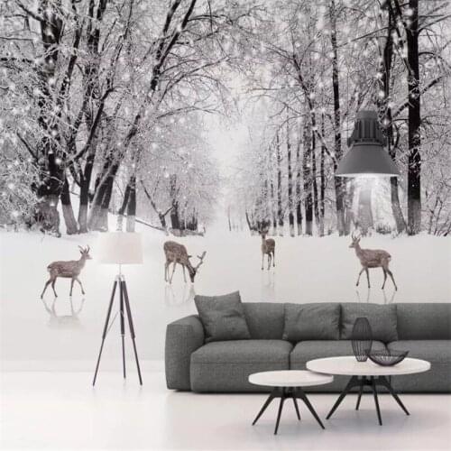 Woods Elk Snow Scene TV Sofa Wall Decoration Painting Professional Making Mural Wholesale Wallpaper Custom Photo Wall