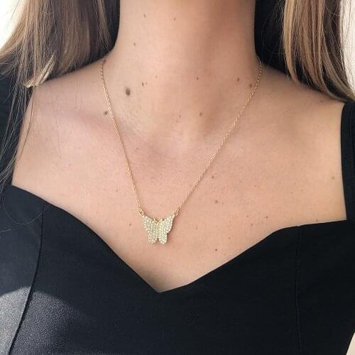 2021 new single-layer butterfly pendant simple style fashion necklace full geometric clavicle necklace female