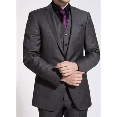 New Dark Gray Business Men Suit for Wedding Prom Three Piece Jacket Pants Vest Slim Fit Male Blazer Mens suits Costume Homme