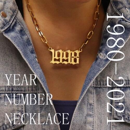 1980-2021Year Number Necklace Stainless Steel Necklaces For Women Men Hip Hop Punk Big Link Chain Necklace Gift number jewelry