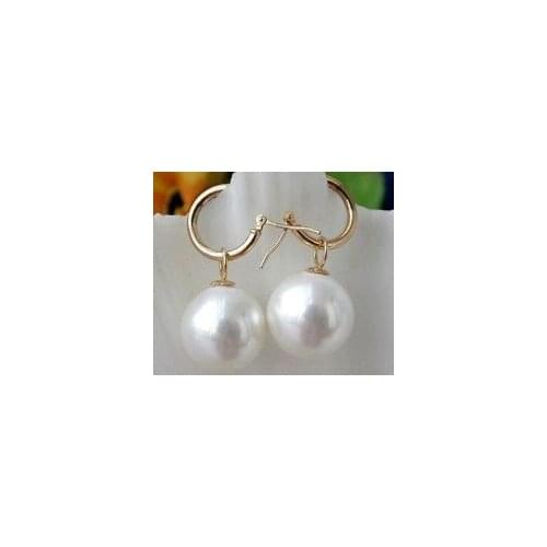 Lovely Fine Nobility PERFECT ROUND 12mm AAA++ WHITE SOUTH SEA SHELL PEARL EARRING18K GP sterling wide ] earrings -jewelry