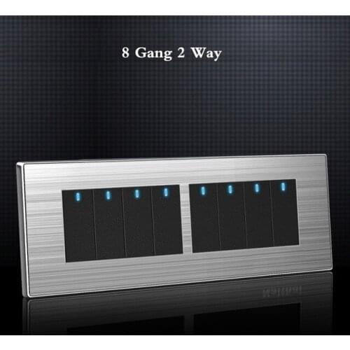 8 Gang 2 Way Luxury Light Switch On / Off Wall Interruptor Stainless Steel Panel 197* 72mm