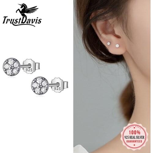 Trustadavis Real 925 Sterling Silver Sweet Charm Mini Round CZ Stud Earrings For Women Wedding Birthday Fine S925 Jewelry DB1184