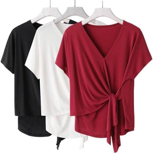 Summer Soft Cotton Women Solid Top Short Sleeves Breathable Sport Dance Shirt Elegant Lady Bottom Tees Large Size M-5XL 6XL