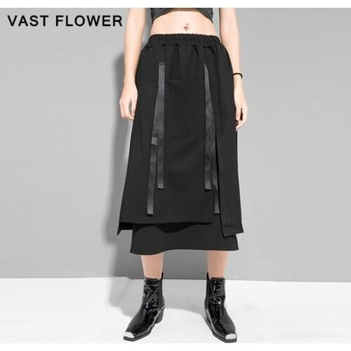 Black Plus Size Vintage Skirts Womens High Waist Clothes Fashion New 2021 Spring Pocket Casual Loose Midi Skirt Women Streetwear