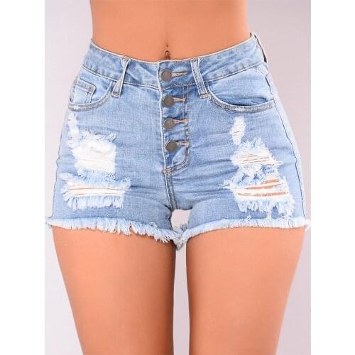2020 New Arrival Casual Summer Denim Women Hole Shorts Mid Waists Tassel Plus size Short Jeans for Women
