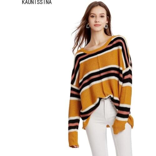 Pullovers Women Soft Autumn O-Neck Sweaters Chic Sweetwear Tops Womens Pullover Student Striped Harajuku Knitted Loose Outwear