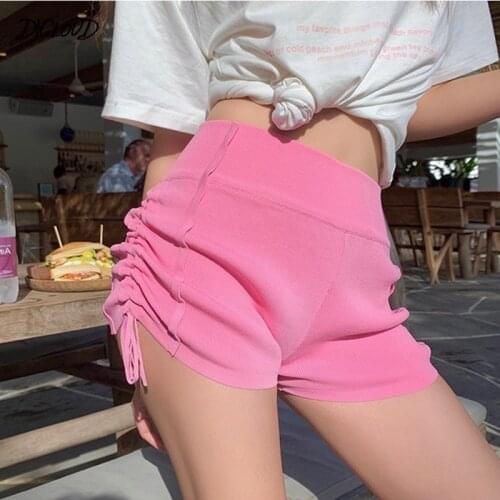 DICLOUD Knit Shorts Women Fashion Solid Slim Casual Skinny Shorts Sexy High Waist Stretch Pink Booty Shorts Womens Clothing