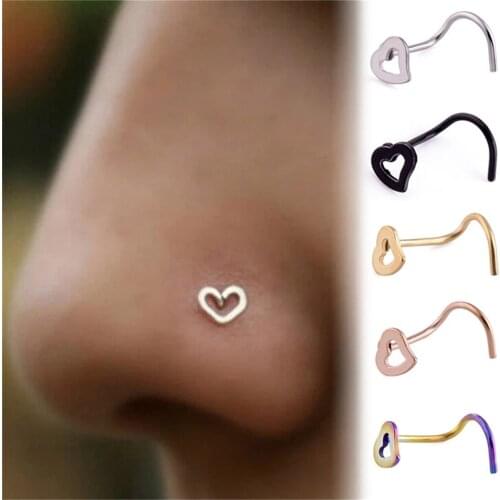 1pc Punk Heart Love Nose Rings Nose Studs Stainless Steel Septum Ring Fake Piercing Wire Earrings Nose Ring Women Girl Jewelry