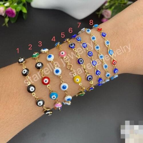 10pcs/Lot Turkey Evil Eye Bracelet Link Chain Evil Eye Bracelet Fashion Jewelry