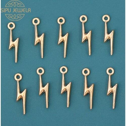 10Pcs Popular Mini Lightning Charms 20*6mm Gold Color Metal Natural Phenomenon Necklace Pendant Wholesale For DIY Jewelry Making