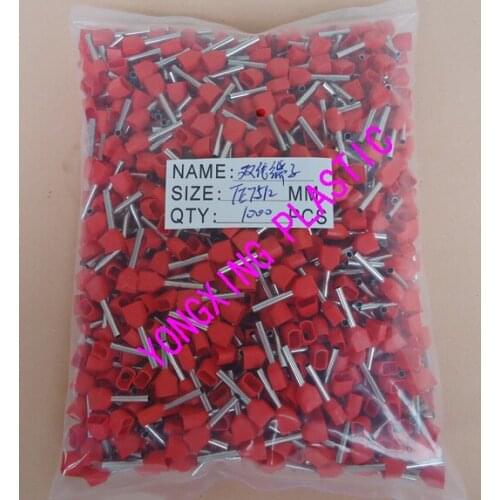 1000pcs/bag TE7512 twin cord end insulated pin terminal block suit cable2X0.75mm2