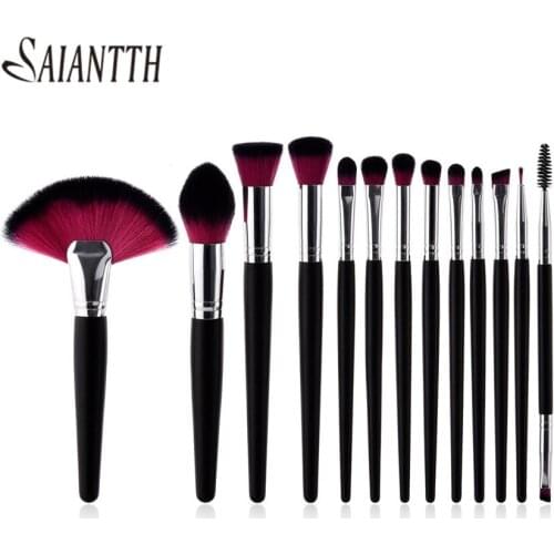 SAIANTTH 13pcs Makeup Brushes Beauty Tools Silver Tube Fan Flame Brush Set High End Wooden Handle maquiagem foundation eyeshadow