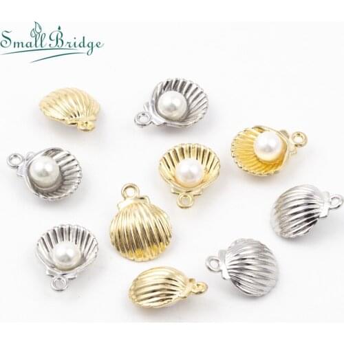 15*12mm Fashion Zinc Alloy Beads Silver Color Shell Inlaid Pearl Wild for Women Pendant Bracelet Earring Accessories Loose Beads