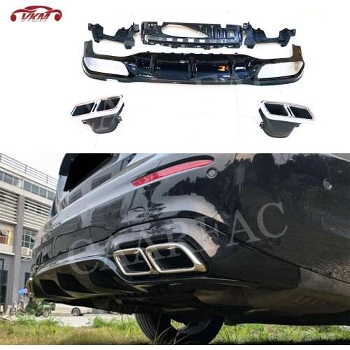 ABS Glossy back Rear Bumper Lip Diffuser with Exhaust Tips for Benz E Class W213 E43 Sport Change to E63 AMG look 2017-2019
