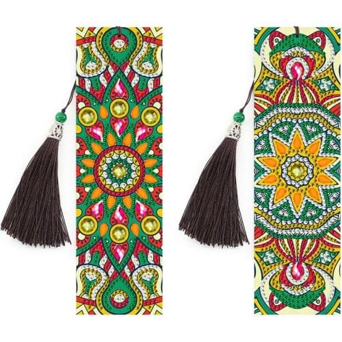 2Pcs 5D DIY Special Shaped Diamond Painting Leather Bookmark Diamond Embroidery Craft Tassel Book Marks for Books Birthday Gifts