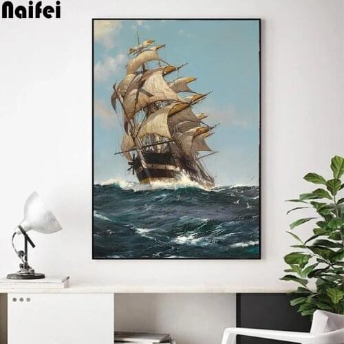 Diamond Paintings 5D Full Square/Round Seascape Decorative Diamond Embroidery Sailboat Art for Living Room Wholesale Wall Art