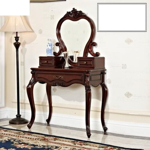 American Small Apartment Full Solid Wood Carved Dressing Table European Retro Makeup Mirror One Makeup Table Chest Drawers