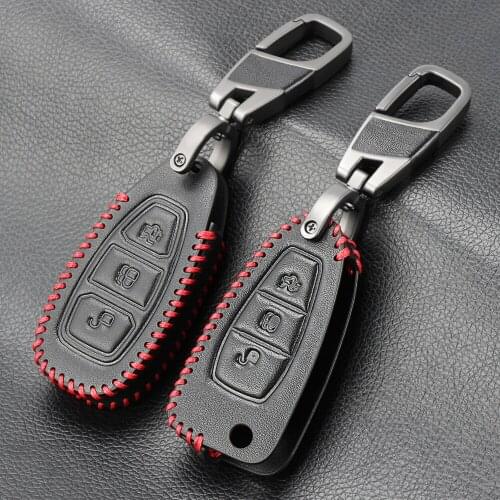 Car 3 Button Leather Key Case Cover Key Protector For Ford Ranger C-Max S-Max Focus Galaxy Mondeo Transit Tourneo Custom